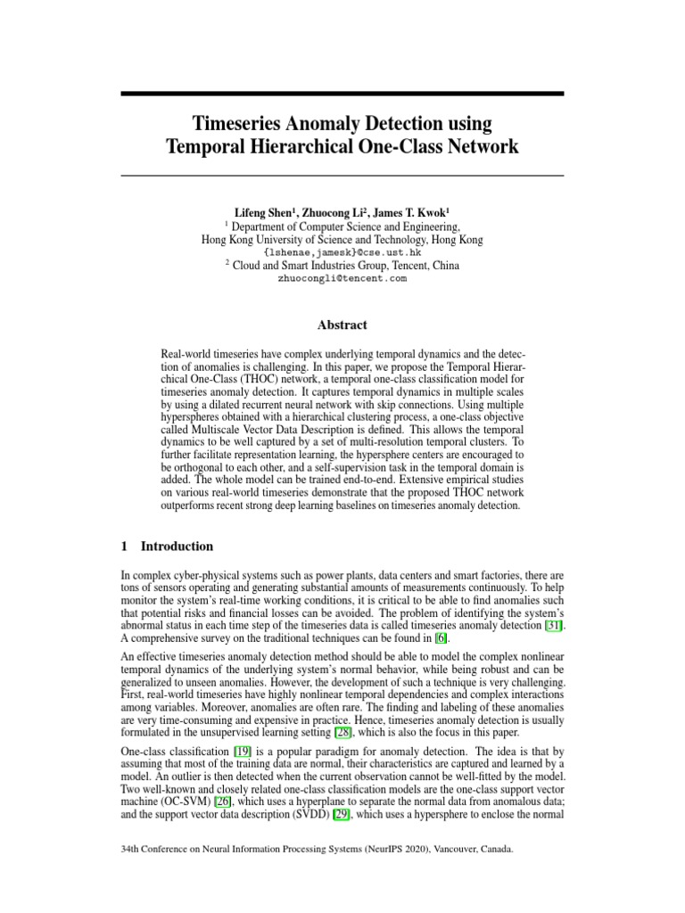 NeurIPS 2020 Timeseries Anomaly Detection Using Temporal Hierarchical