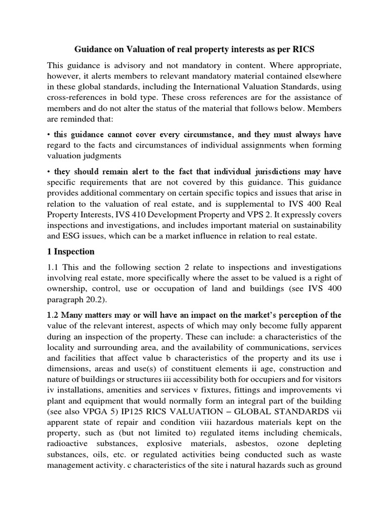 RICS Guidance on Property Valuation | PDF | Real Estate Appraisal | Risk