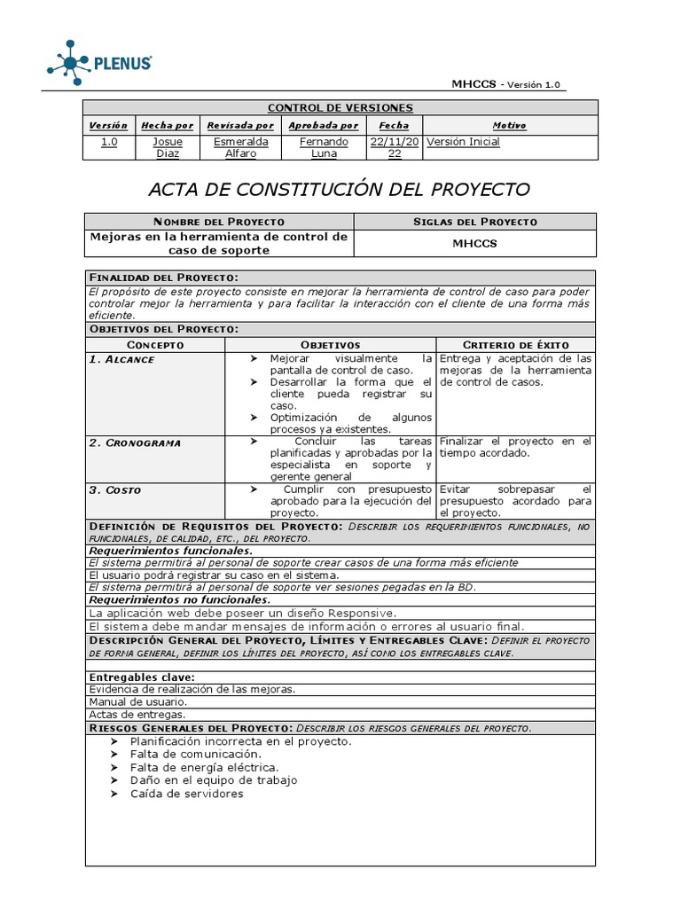 FGPR - 010 - 06 - Acta de Constitución Del Proyecto | PDF | Presupuesto ...