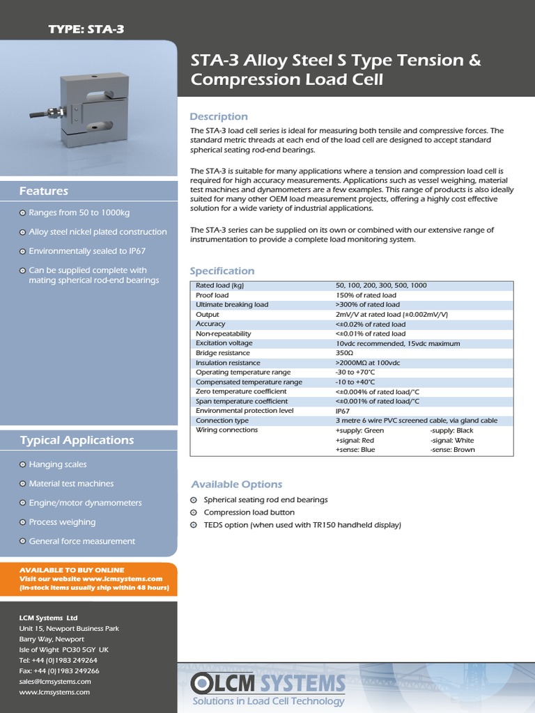 STA-3 Alloy Steel Load Cell Guide | PDF | Calibration | Metrology