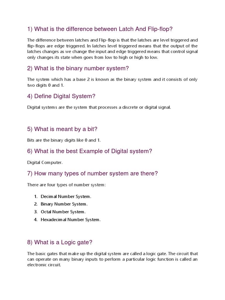 DE Viva Question Download Free PDF Logic Gate Digital Electronics