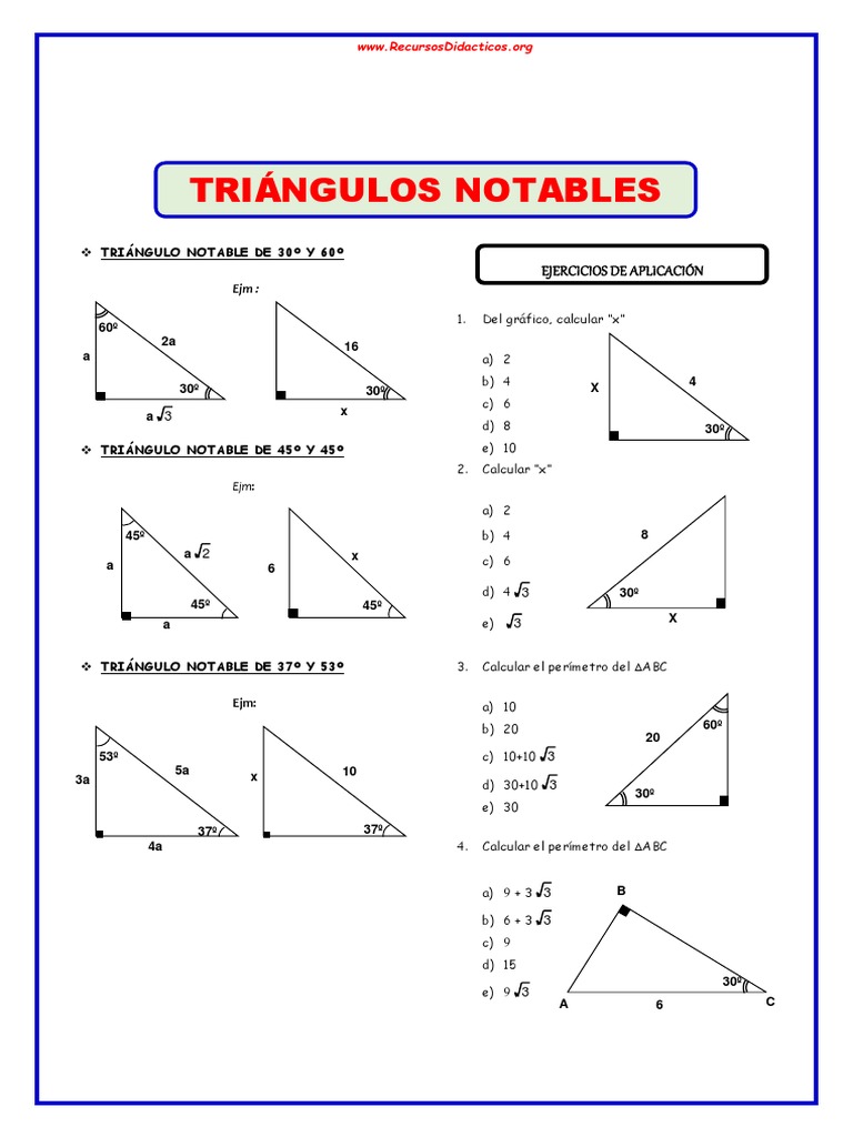 Triángulos Notables y Ejercicios | PDF