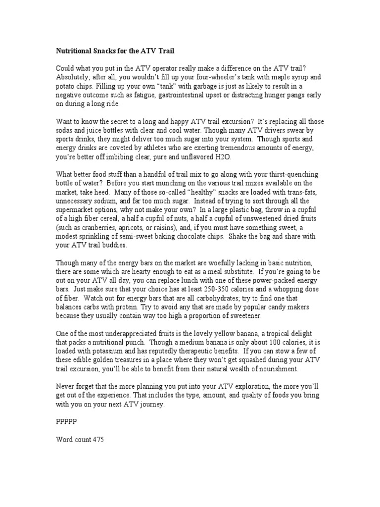 Nutritional Snacks For The ATV Trail PDF Carbohydrates Food And Drink