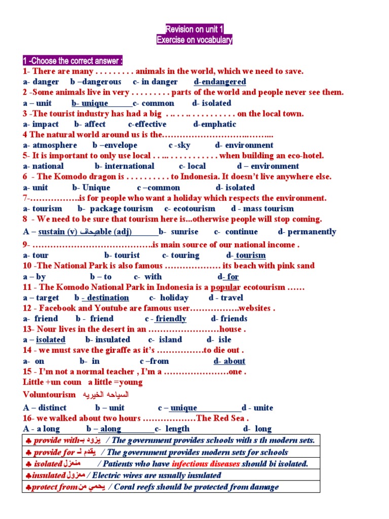 Vocabulary Revision for Ecotourism | PDF | Tourism