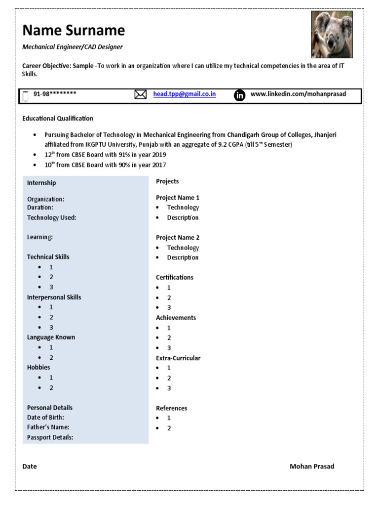 Mechanical Engineer Resume Template | PDF