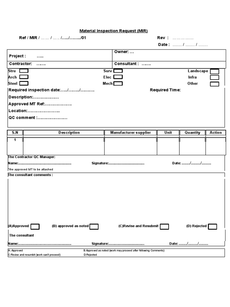 Material Inspection Request Form | PDF