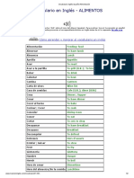 Vocabulario Inglés-Español Alimentación