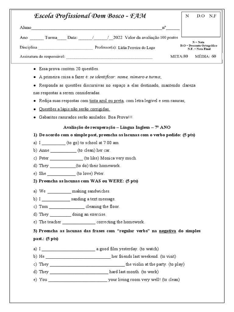 Avalia o de recupera o ingl s 2022 pdf linguistics