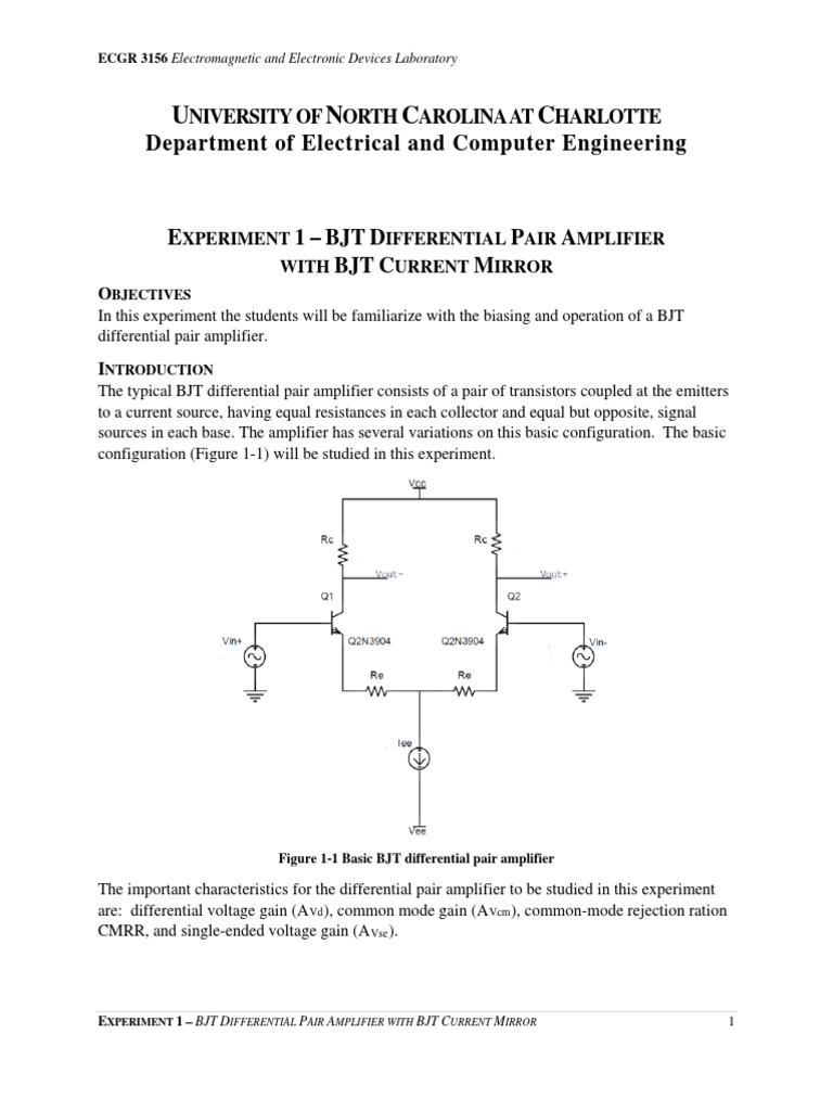 ecgr3156experiment1bjtdifferentialpairwithbjtcurrentmirror (2) PDF Bipolar Junction