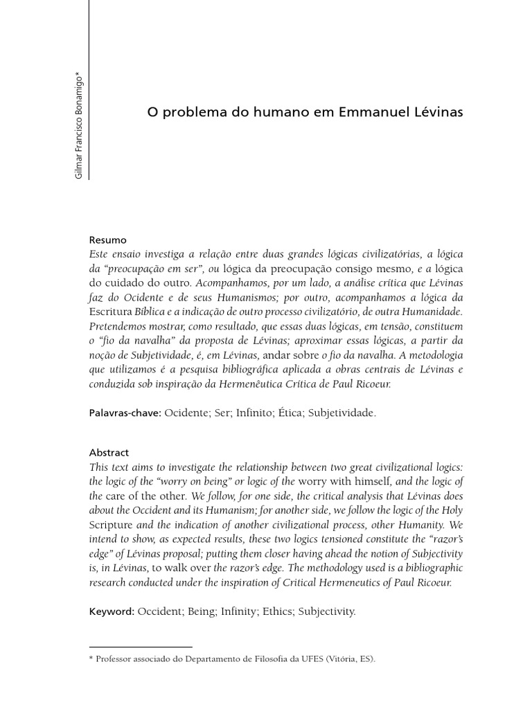 1 - O Problema Do Humano em Levinas Pelo Prof. | PDF | Liberdade ...