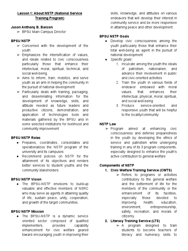 NSTP Overview and Objectives in the Philippines | PDF | Stimulant ...