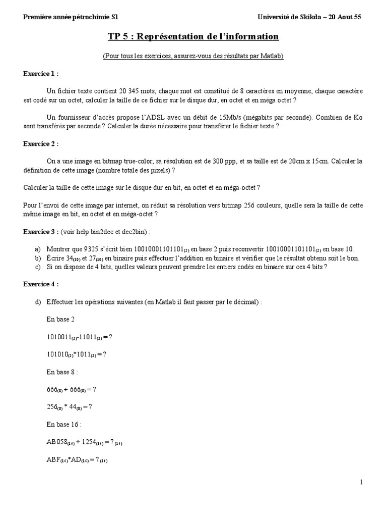 TP 4 Representation de Linformation | PDF | Données informatiques ...