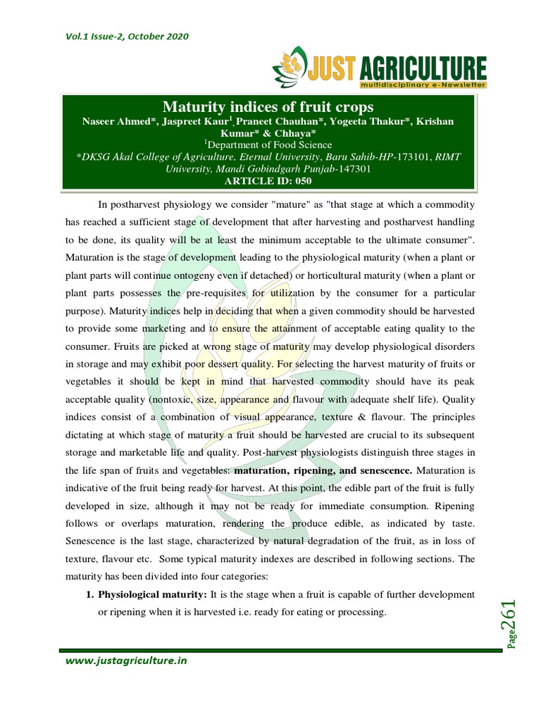 Maturity Indices of Fruit Crops PDF Orange (Fruit) Agriculture