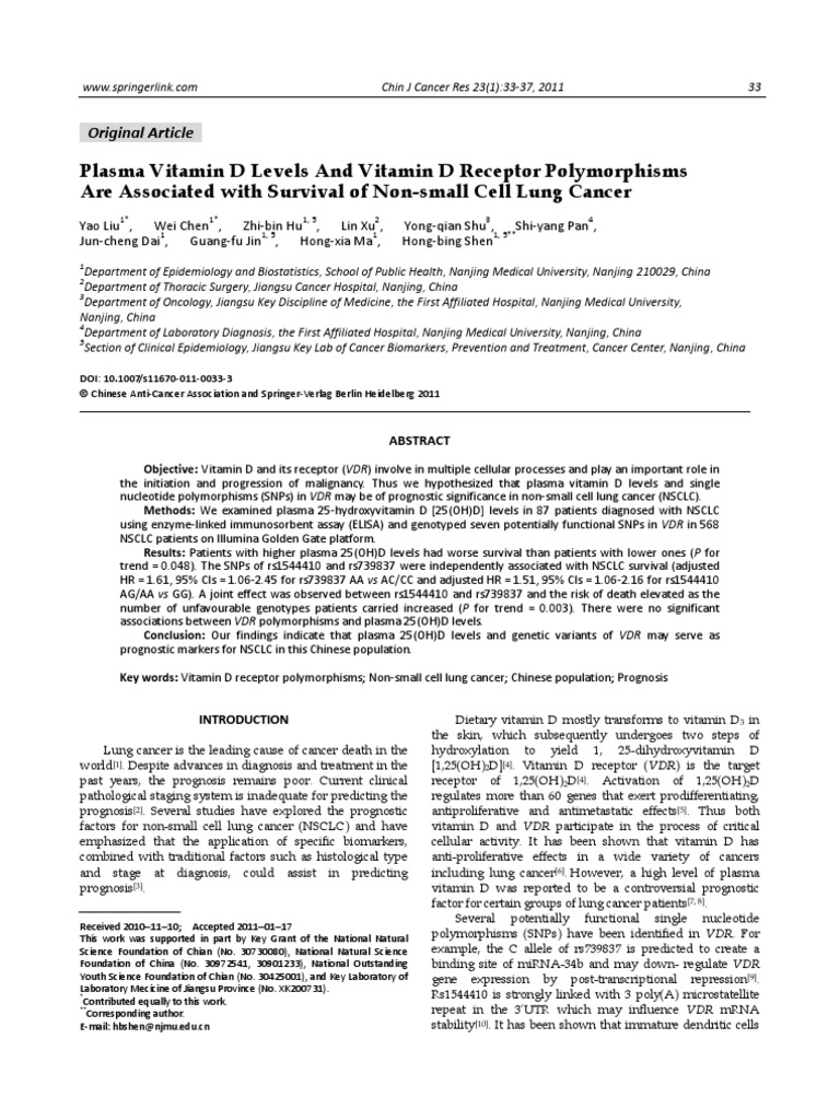 Plasma Vitamin D Levels and Vitamin D Receptor Polymorphisms Are