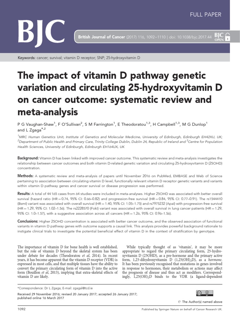 The Impact of Vitamin D Pathway Genetic Variation and Circulating 25 ...