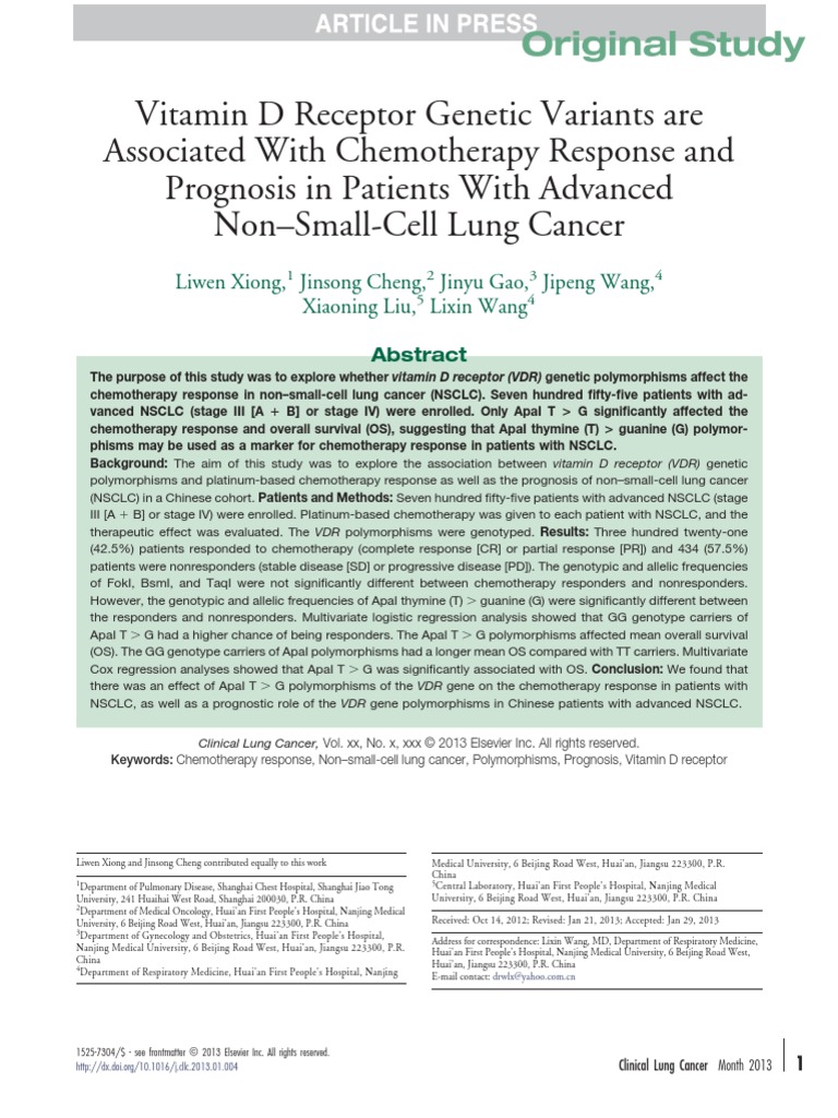 Vitamin D Receptor Variants Are Associated With Chemotherapy Response and Prognosis in