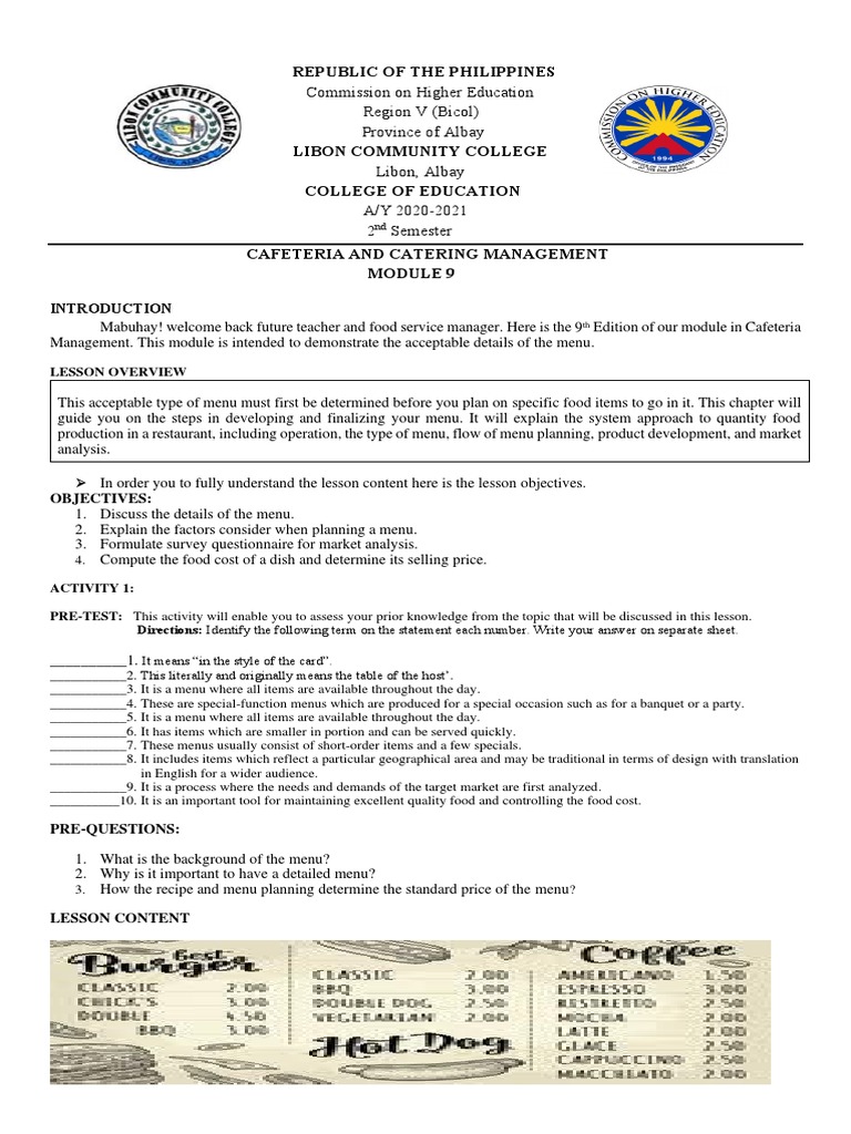 Cafeteria and Catering Management (Module 9) PDF Menu Vegetarianism