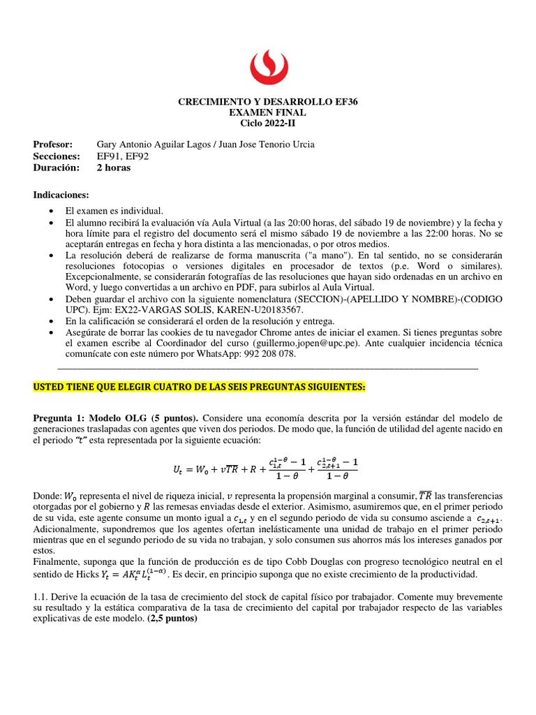 Examen Final Crecimiento Económico y Desarrollo 2022II v1 PDF