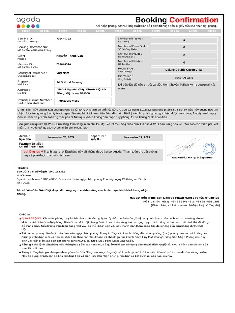 Confirmation For Booking ID # 795646732 | PDF