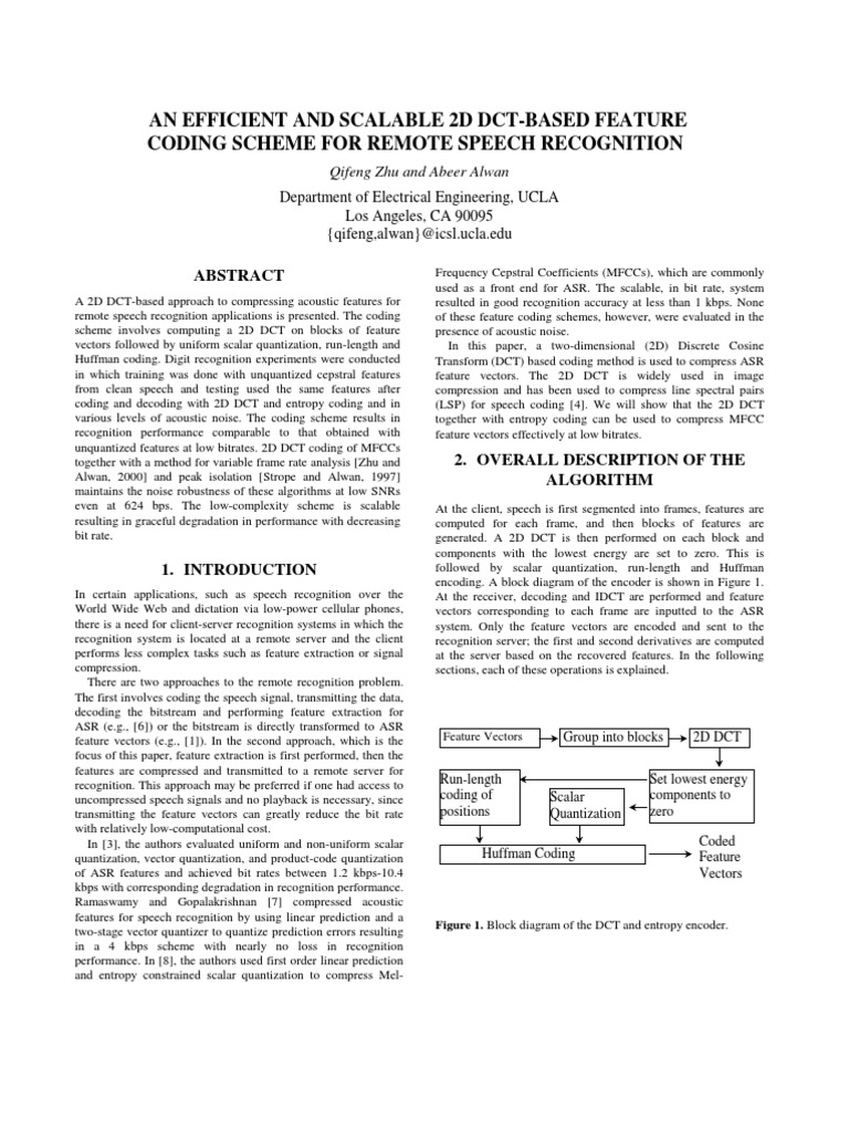 2D DCT Feature Coding for Speech Recognition | PDF | Data Compression ...