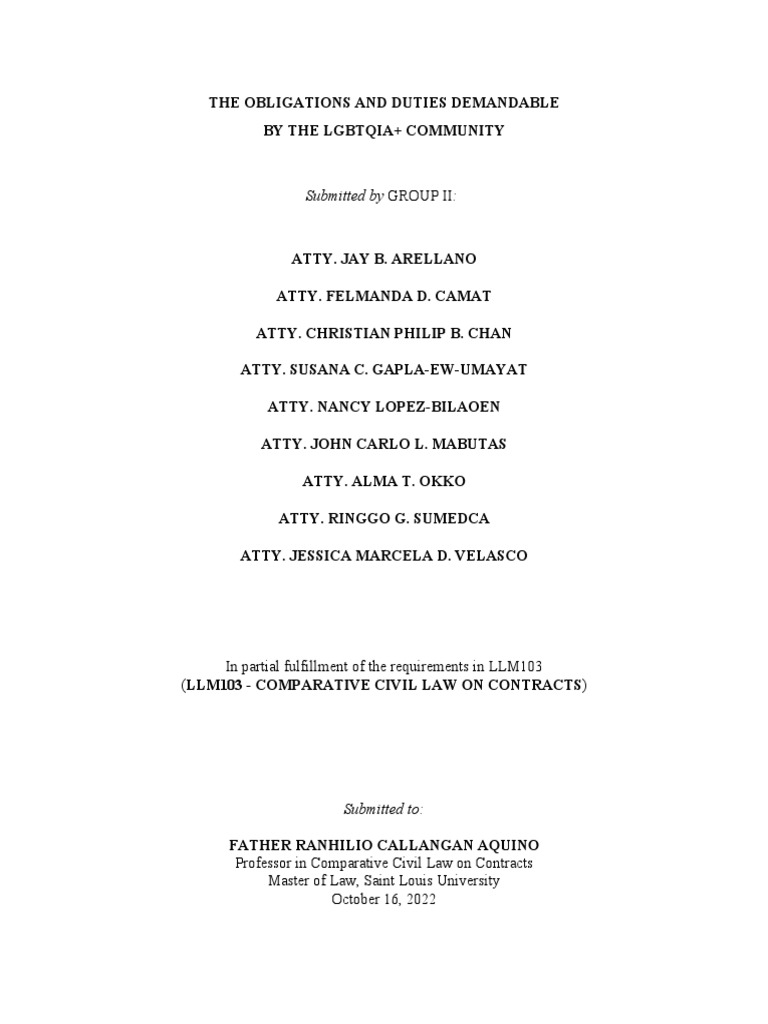 Group Ii Comparative Civil Law On Contracts Pdf Lgbtqia Studies
