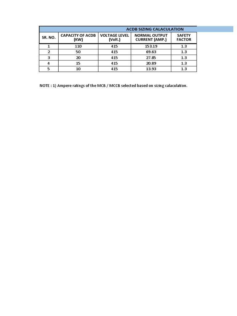 ACDB Sizing Calculation | PDF