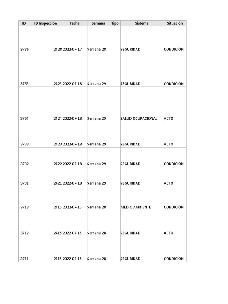 Inspecciones reporte excel 13 07 2022 20 07 2022 pdf materiales