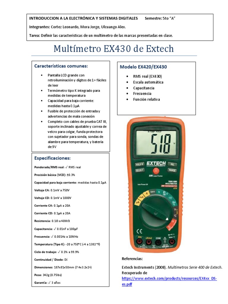 Multímetro EX430 Extech: Características y Especificaciones | PDF