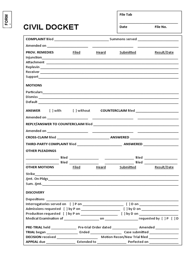 Form 4Civil Docket PDF Complaint Discovery (Law)