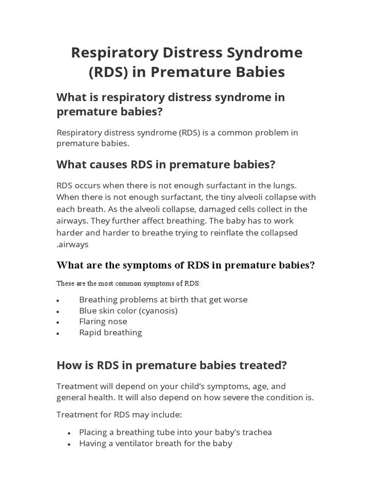 Understanding RDS in Premature Babies | PDF | Wellness | Science ...