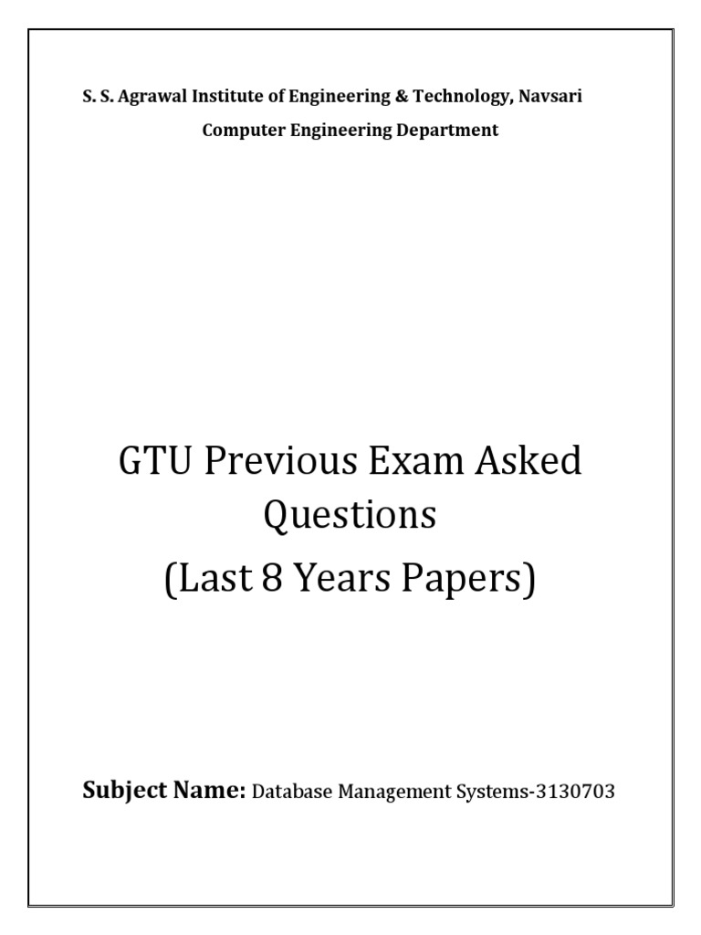 Gtu previous exam questions on database management systems covering