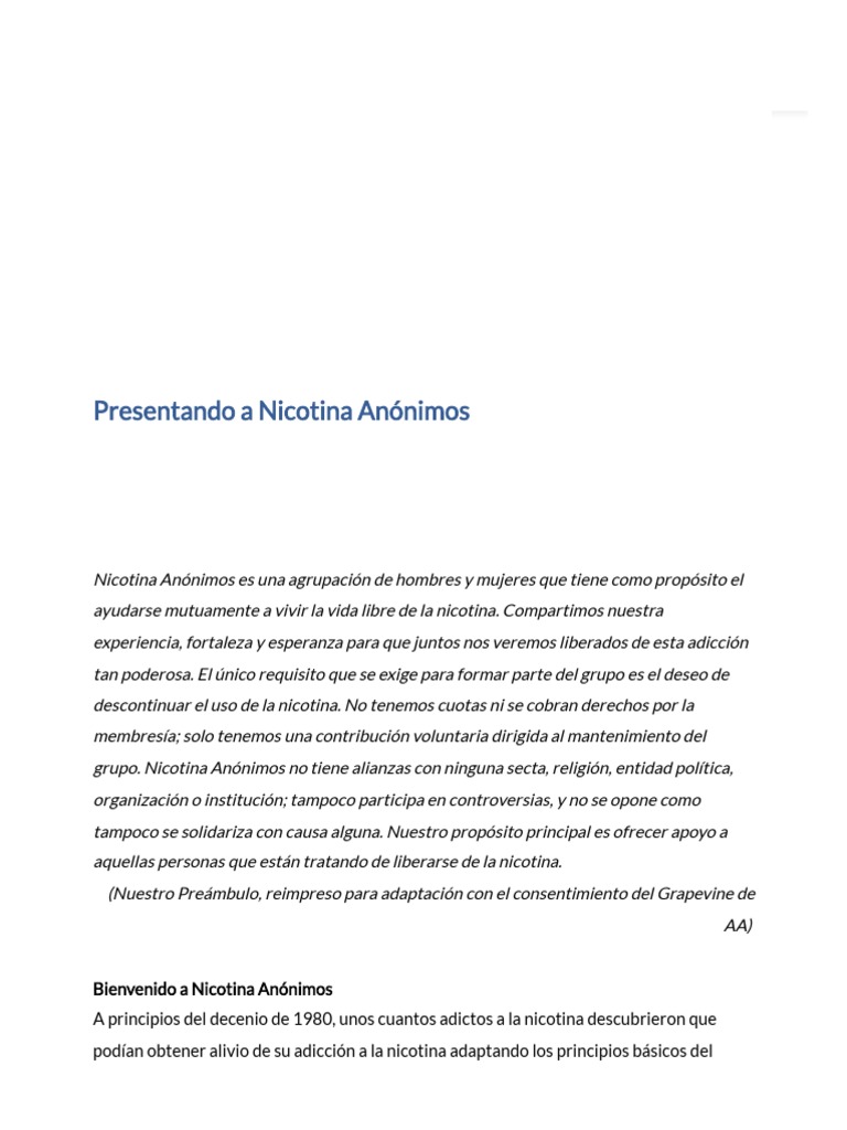 Presentando A Nicotina Anónimos Nicotine Anonymous PDF La