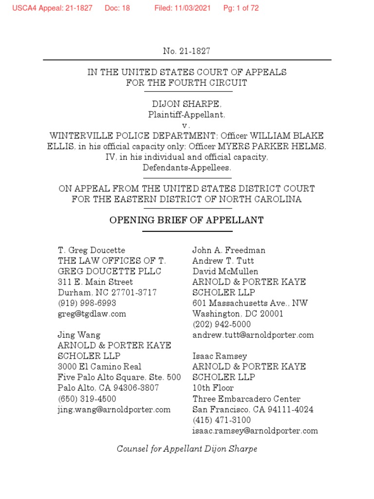 Sharpe V Winterville 4th Cir Opening Brief | Download Free PDF | First