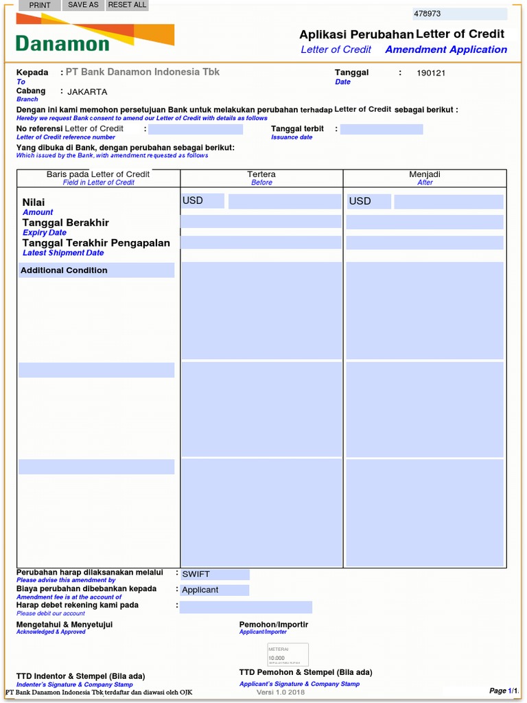 Letter of Credit Amendment Request | PDF