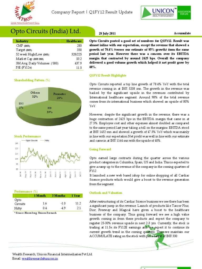 Opto Circuits Q1FY12 Result Update PDF Revenue Expense