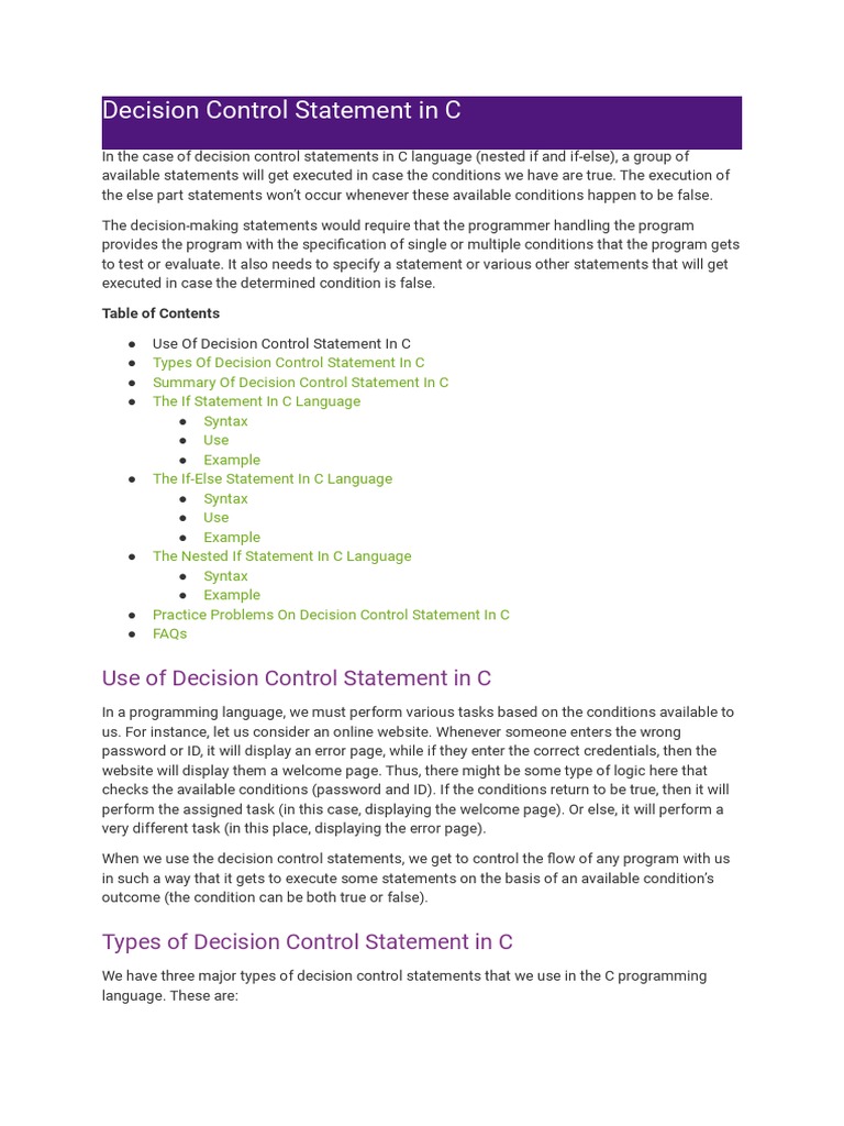 Decision Control Statement in C | PDF | Information Age | Computer ...