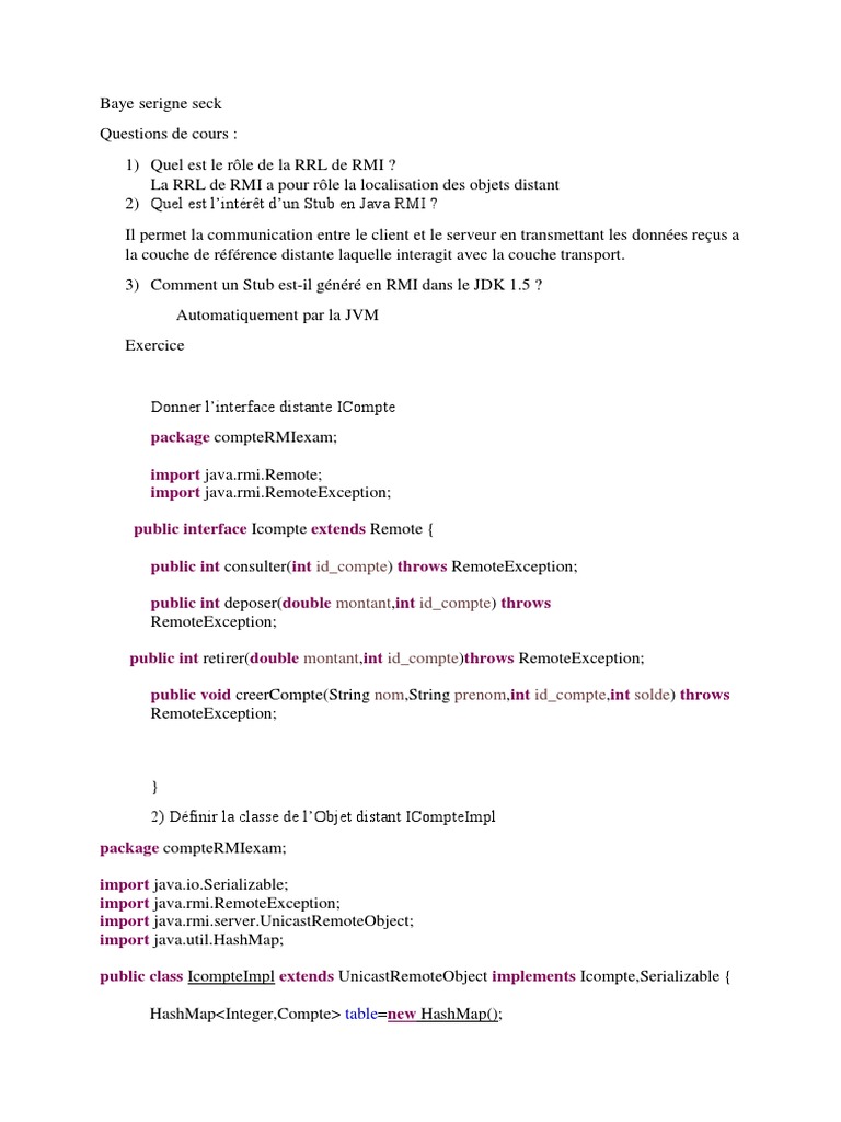 Examen RMI : Concepts et Implémentation | PDF | Java (Langage de ...