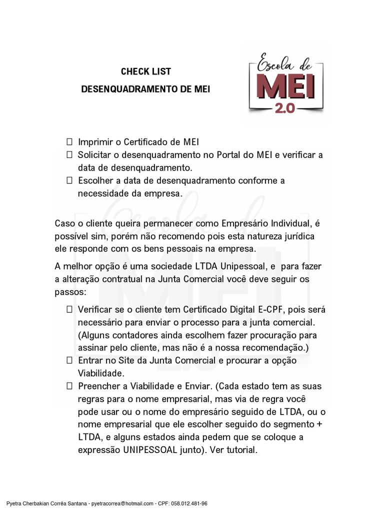 Check list desenquadramento mei pdf contabilidade business