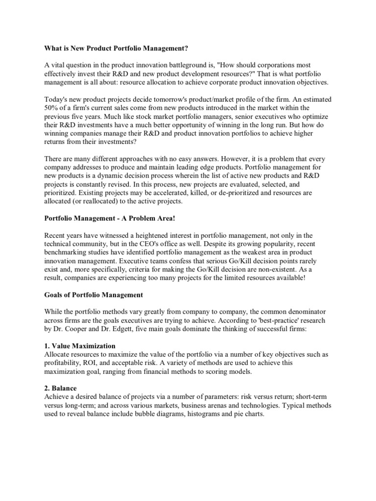 Product Portfolio Management PDF Investment Management Strategic