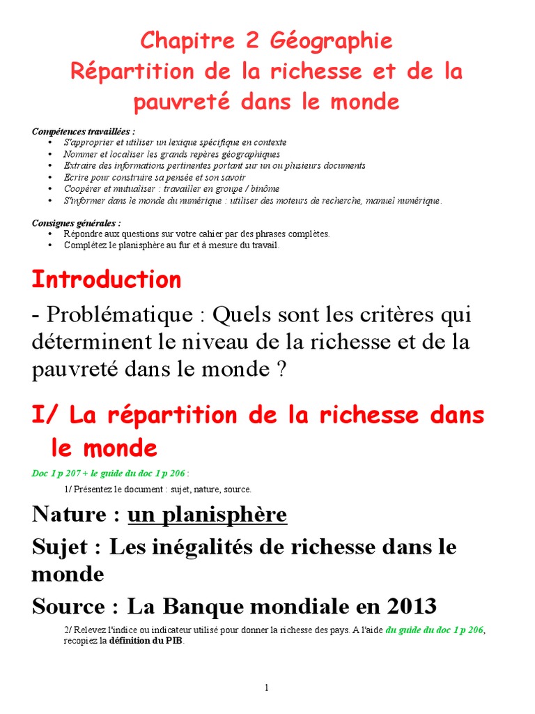 Répartition richesse et pauvreté mondiale | PDF | Richesse | Indice de ...