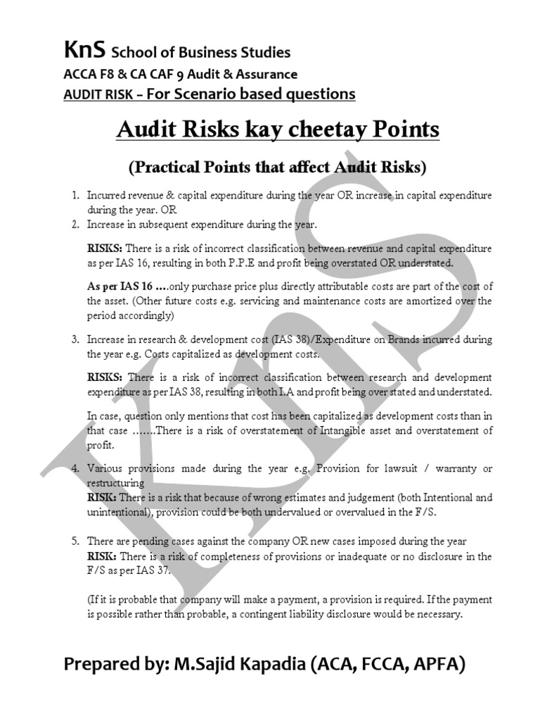 Audit Risk Scenarios for ACCA F8 & CA CAF 9 | PDF | Valuation (Finance ...