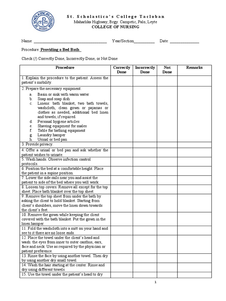 Providing A Bed Bath | PDF | Hygiene | Bed