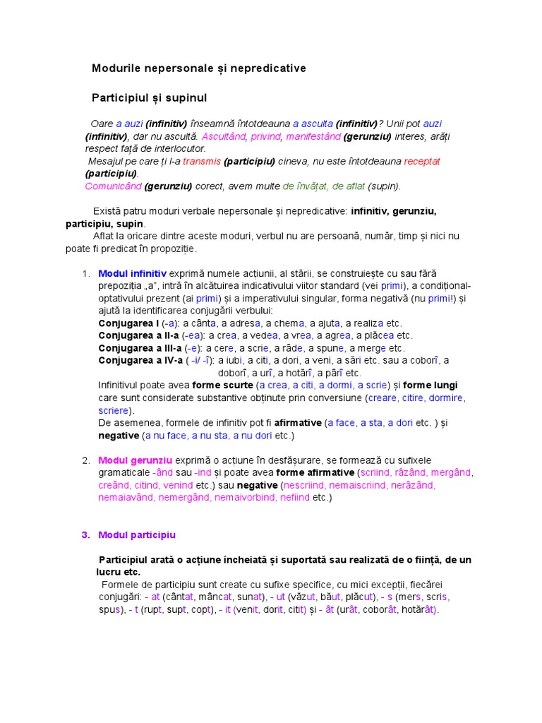 Moduri Nepersonale Și Nepredicative. Participiul Și Supinul | PDF