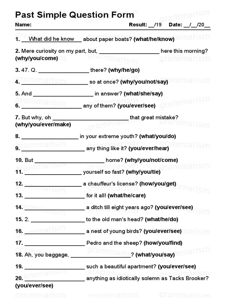 Past Simple Questions Practice | PDF | Games & Activities | Art
