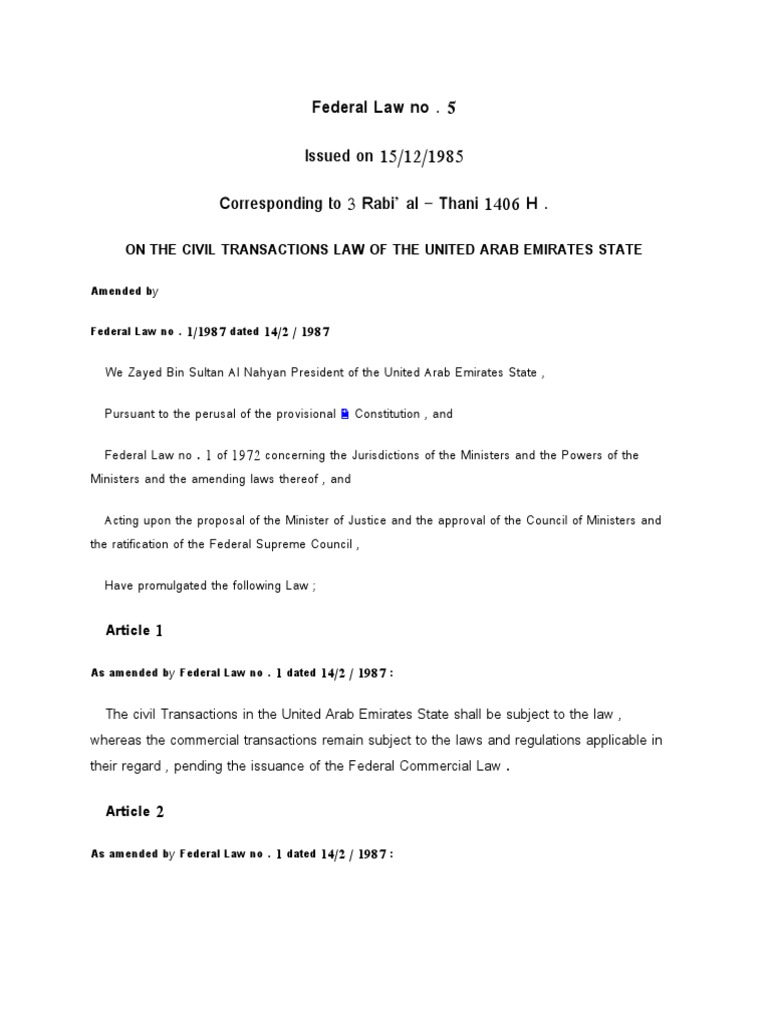 UAE Civil Transactions Law Overview | PDF | Offer And Acceptance | Coercion