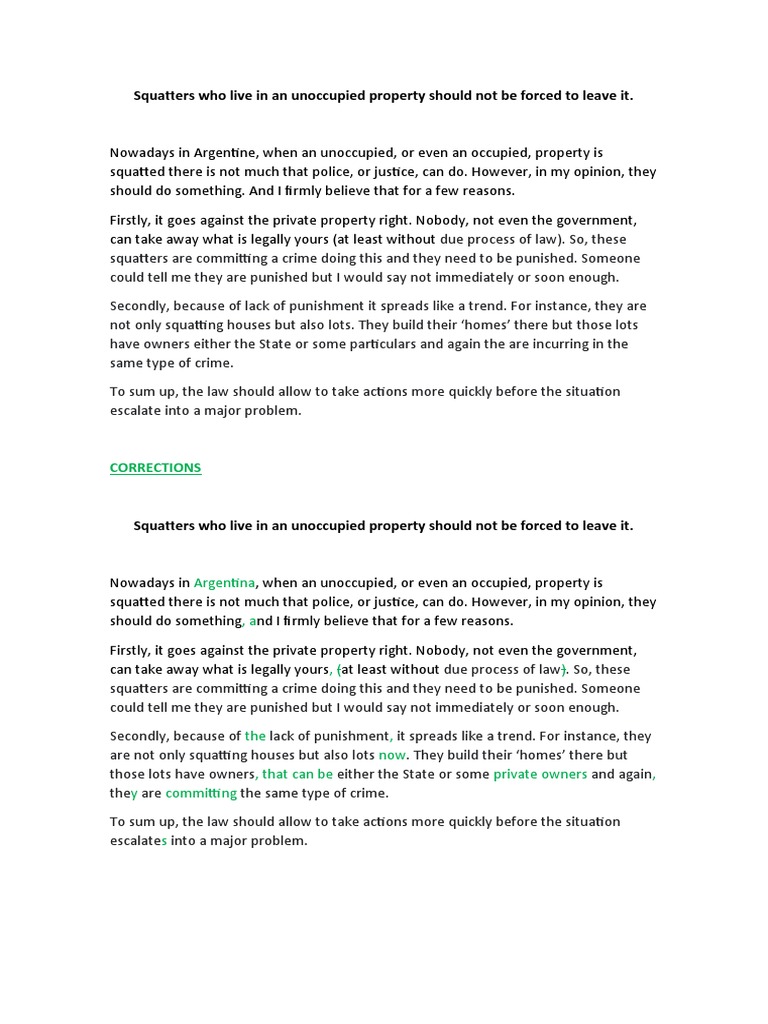 Squatters Who Live in An Unoccupied Property Should Not Be Forced To