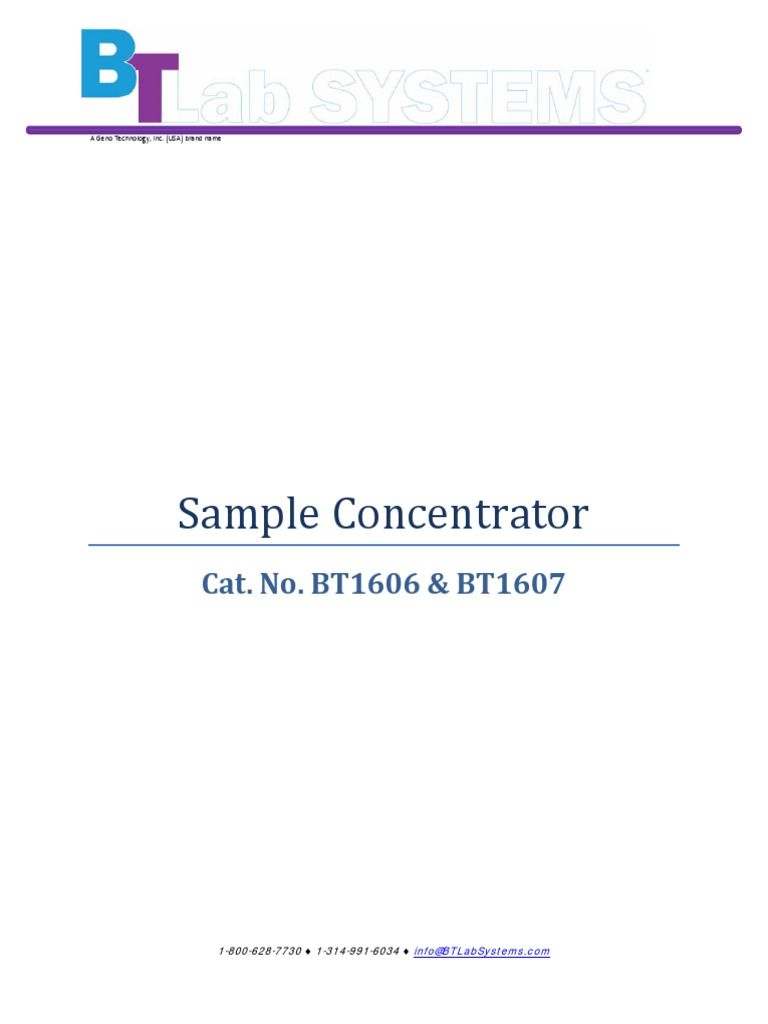 BT Lab Systems Sample Concentrator Manual | PDF | Valve | Thermometer
