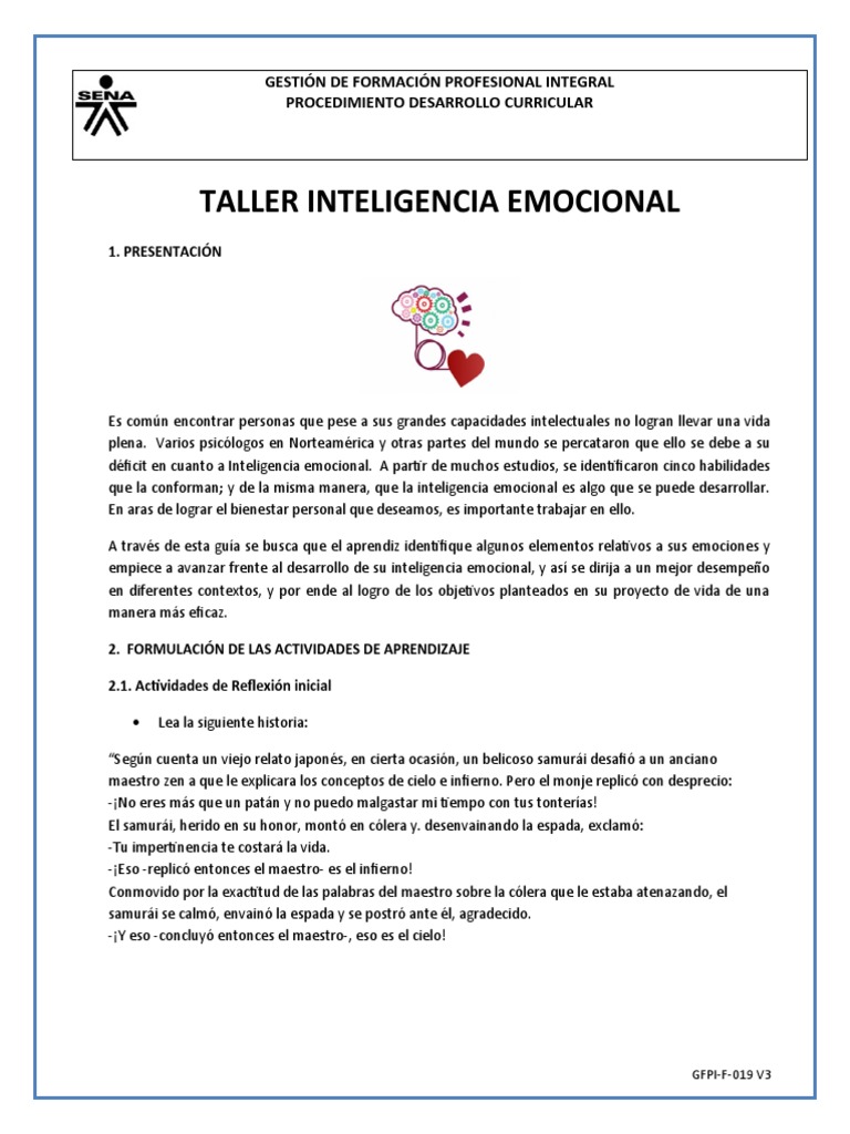 Taller de Inteligencia Emocional | PDF | Las emociones | Inteligencia ...