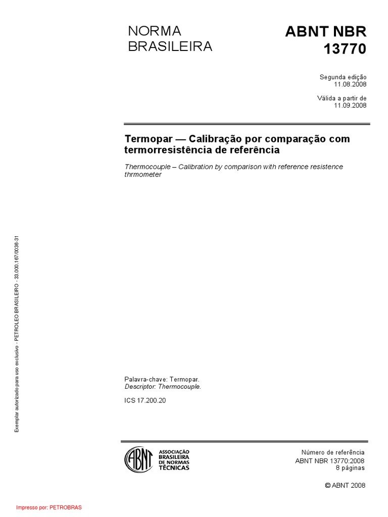 ABNT NBR 13770 Calibração Termopar | PDF | Termopar | Temperatura