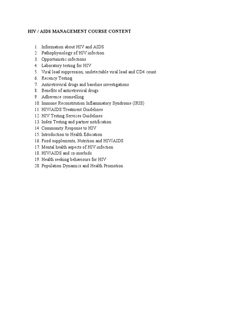 Hiv Management Course Content | PDF
